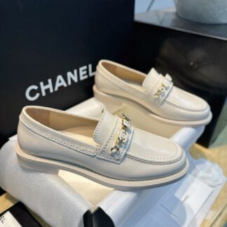 Chanel 24A White Enamel Loafers For Women
