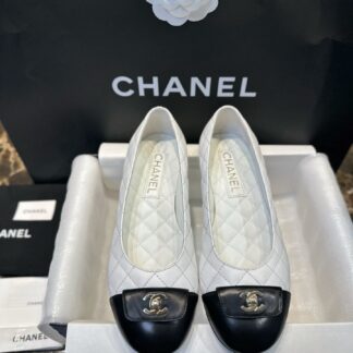 Chanel 24B White Backpack Buckle Ballet Flats For Women