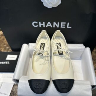 Chanel 25C Black White Strap Mary Jane Shoes For Women