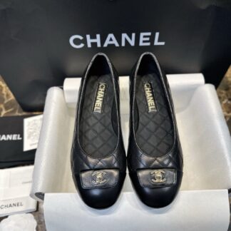 Chanel 24B Black Quilted Backpack Buckle Ballet Flats For Women