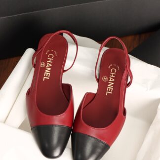 Chanel Burgundy Red Leather Flat Slide For Women