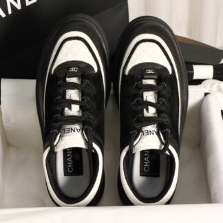 Chanel 25B Black Suede Quilted Chunky Sole For Women