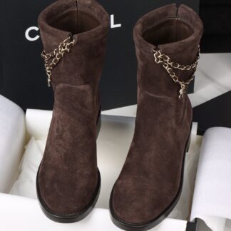 Chanel 25N Clover Chain Suede Short Boots For Women