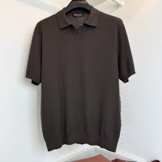 Replica Loro Piana V-Collar Buttonless Polo Shirt Sand Brown Green For Men