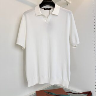 Replica Loro Piana V-Collar Buttonless Polo Shirt White For Men