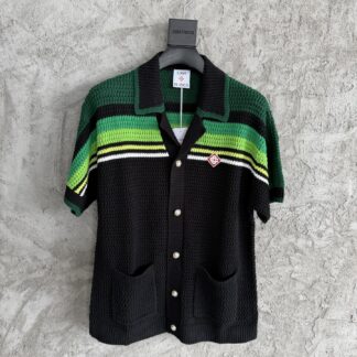 Casablanca 26SS Knitted White Striped Sweater Short Sleeve Shirt For Men